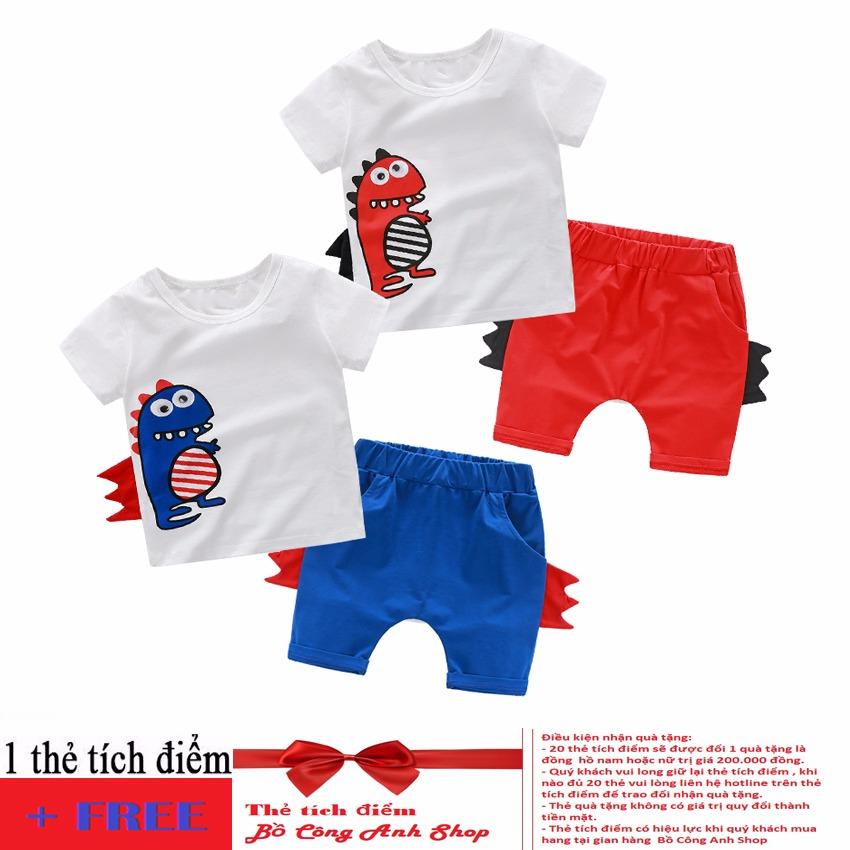 Bộ ngắn tay khủng long siêu cute cho bé trai + Tặng kèm thẻ tích điểm Bồ Công Anh Shop