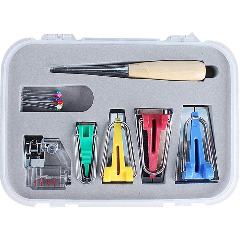 LumiParty Bias Tape Maker Kit Set for DIY Sewing Quilting Awl and Binder Foot Case Tools