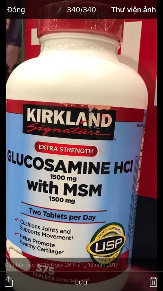 Glucosamine HCL 1500mg Kirkland With MSM 1500mg Hộp 375 Viên