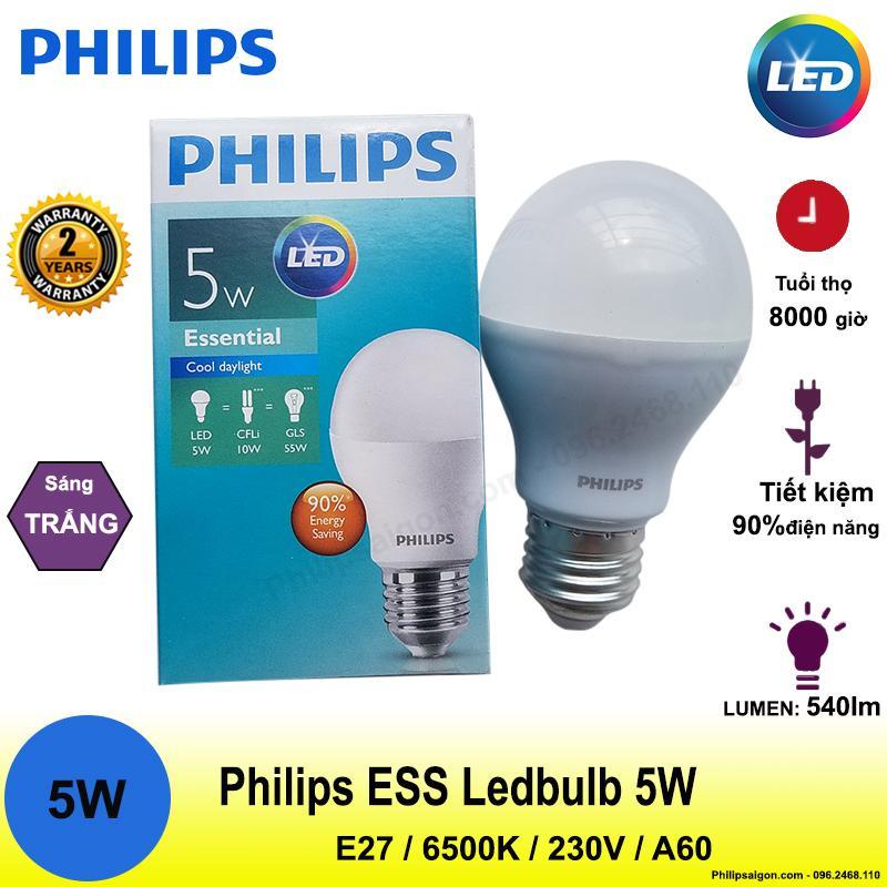 Bóng đèn Philips Ess Ledbulb 5W E27 6500K 230V A60 Ánh sáng( trắng)