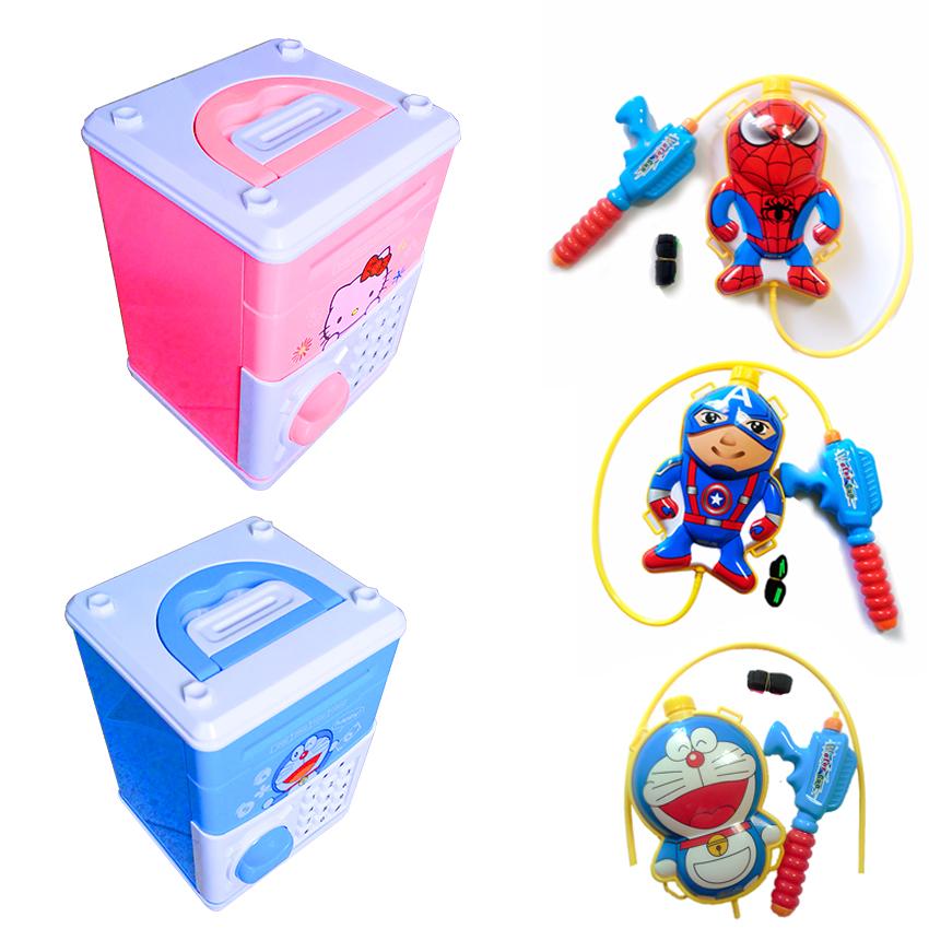 Két sắt mini đồ chơi thông minh Cartoon Bank + Balo súng nước dành cho bé