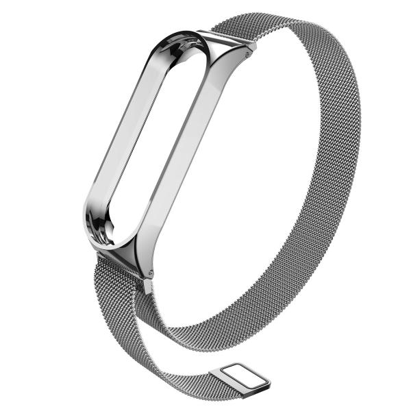 Fashion Milanese Style Magnetic Loop Clasp Replacement Wristband Strap Bracelet Smart Band Accessories for Xiaomi Mi Band 3 (Black/Silver) - intl
