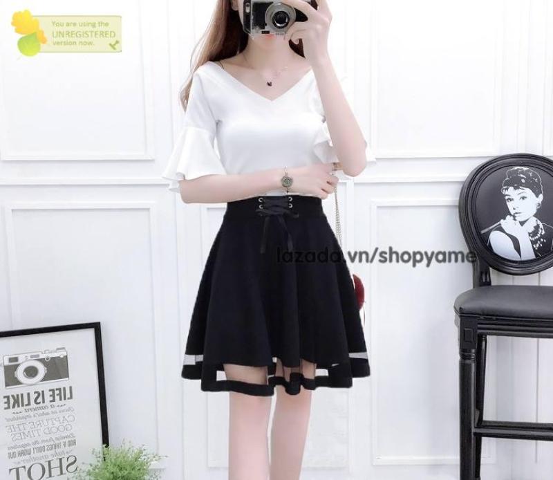 Chân Váy Phối Lưới Thắt Nơ mt201