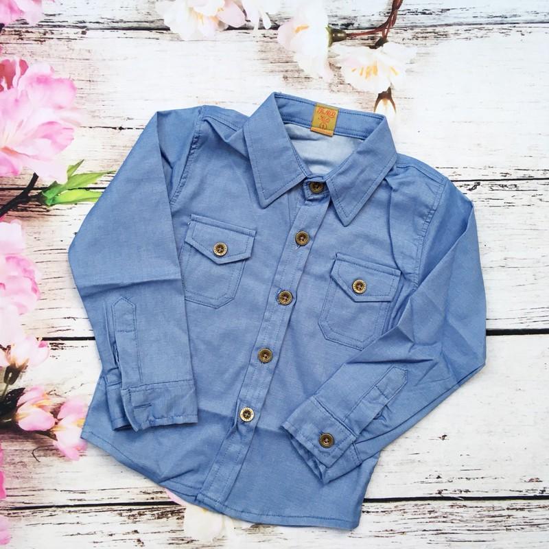 Áo Sơ mi kate thun tay dài 2 túi từ 10kg đến 27kg - AT282