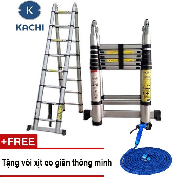 Thang nhôm rút chữ A 3m8 Kachi MK02 + Tặng vòi xịt co giãn