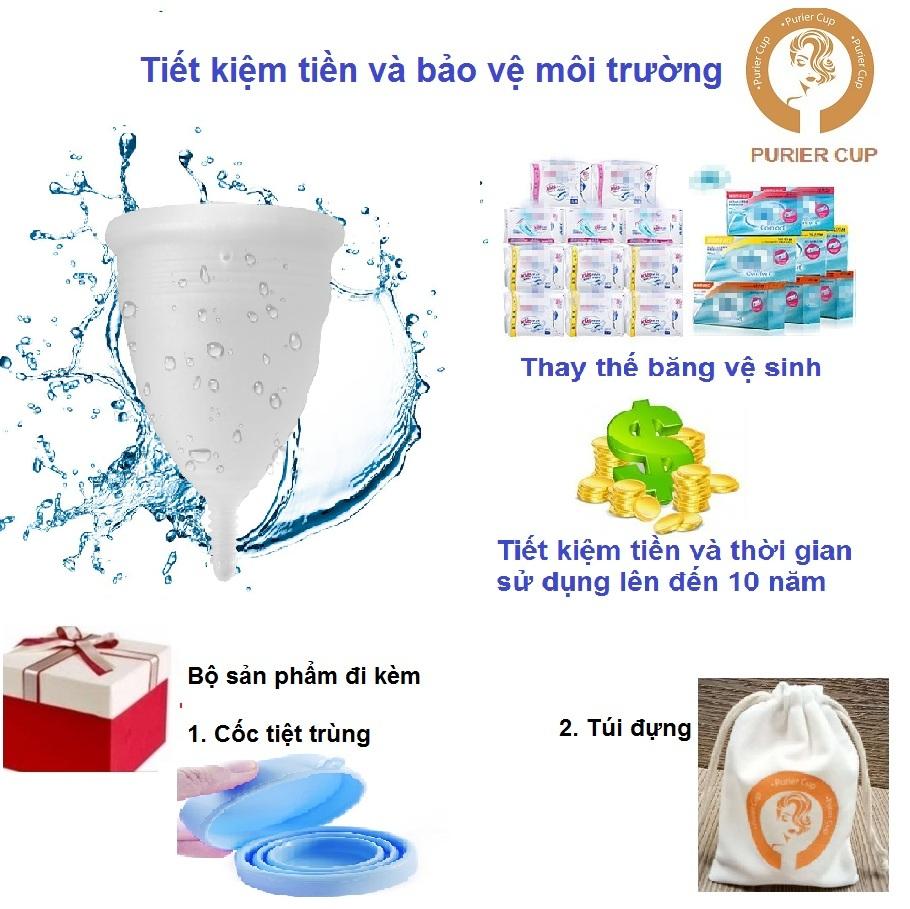Cốc nguyệt san PURIER CANADA kèm cốc tiệt trùng cao cấp nhập khẩu