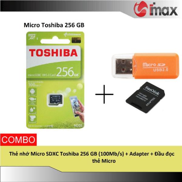 Thẻ nhớ Micro SDXC Toshiba 256 GB (100Mb/s) + Adapter + Đầu đọc thẻ Micro