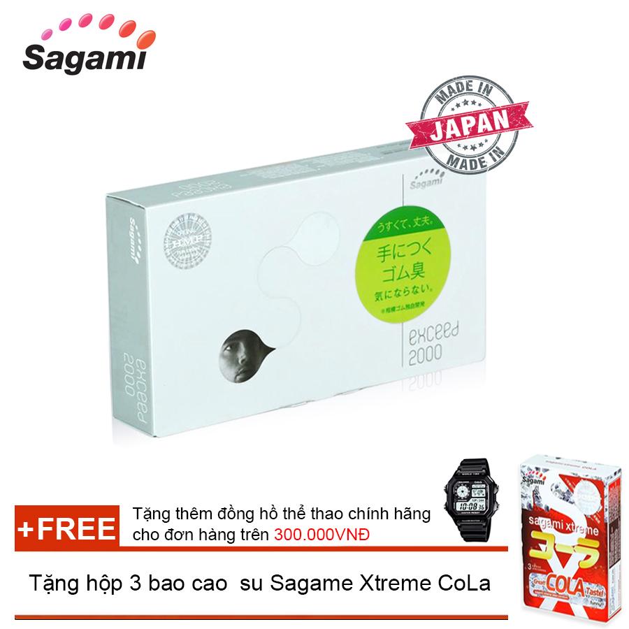 Hộp 12 bao siêu mỏng, không mùi, co giãn theo kích thước Sagami Exceed 2000 ( 12 bao ) + Tặng hộp 3 bao cao su Sagami Xtreme CoLa ( Đơn hàng Bao Cao Su trên 300k tặng thêm 1 đồng hồ thể thao như quảng cáo )