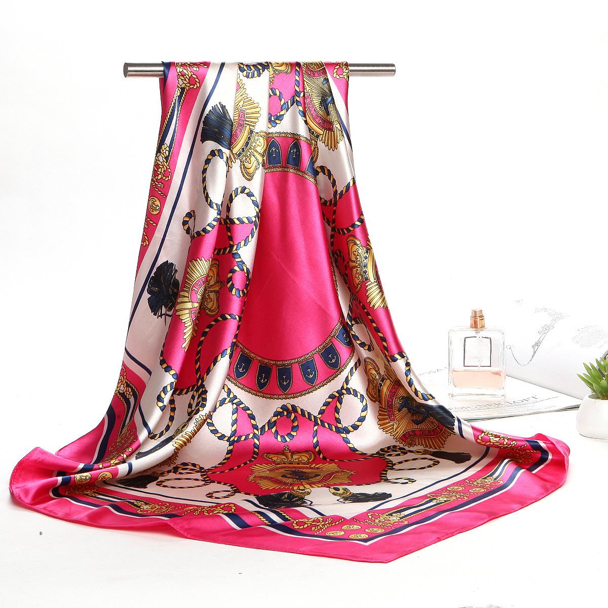 Musim Semi dan Musim Gugur Tali Rumbai Ditiru Kain Sutra Satin Sutra Syal Wanita Persegi 90 Cm * 90 Cm Bergaya Bunga satin Sutra Syal Selendang Jilbab Pashima Bandana SSCARF20180321H1790-Internasional