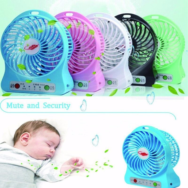 Quạt điều hòa Quạt mini fan xài pin sạc tích điện có đèn 3
