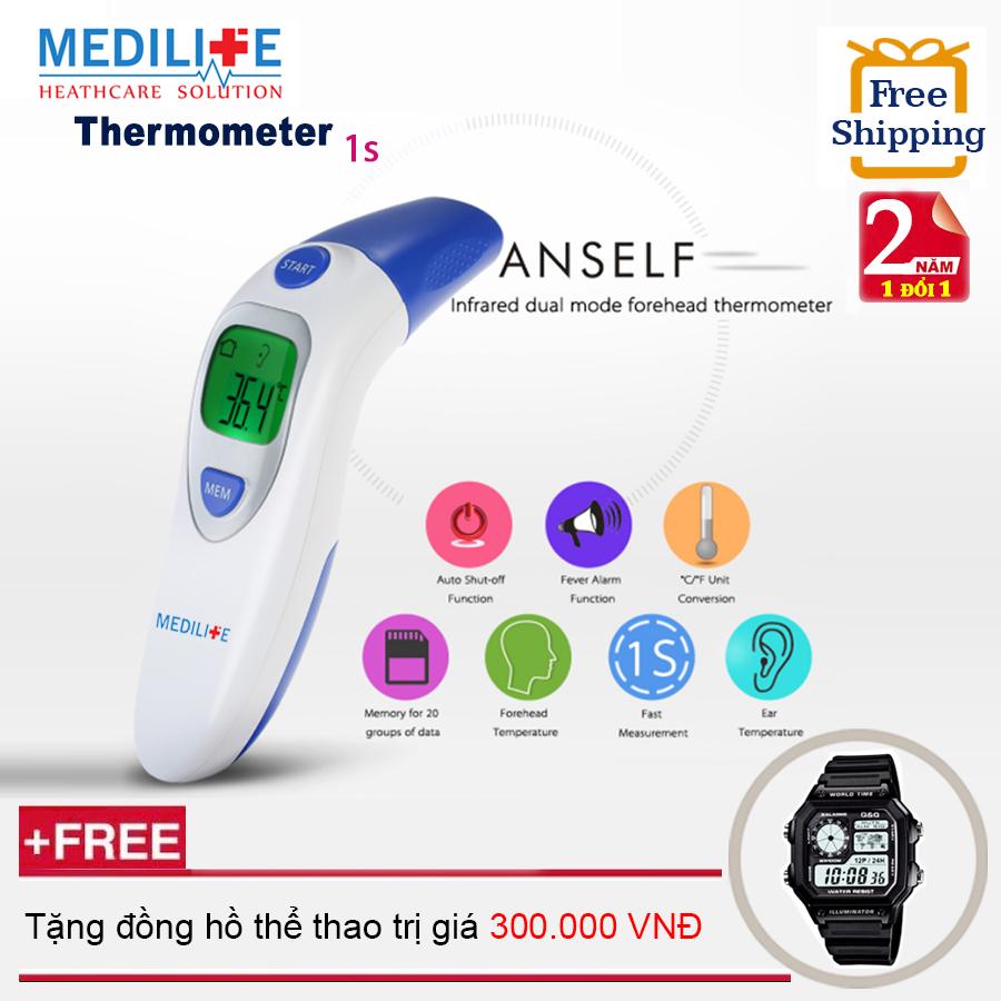 Nhiệt kế điện tử hồng ngoại đo tai và trán Medilife IT - 121 + Tặng đồng hồ thể thao chính hãng(OEM) nhập khẩu