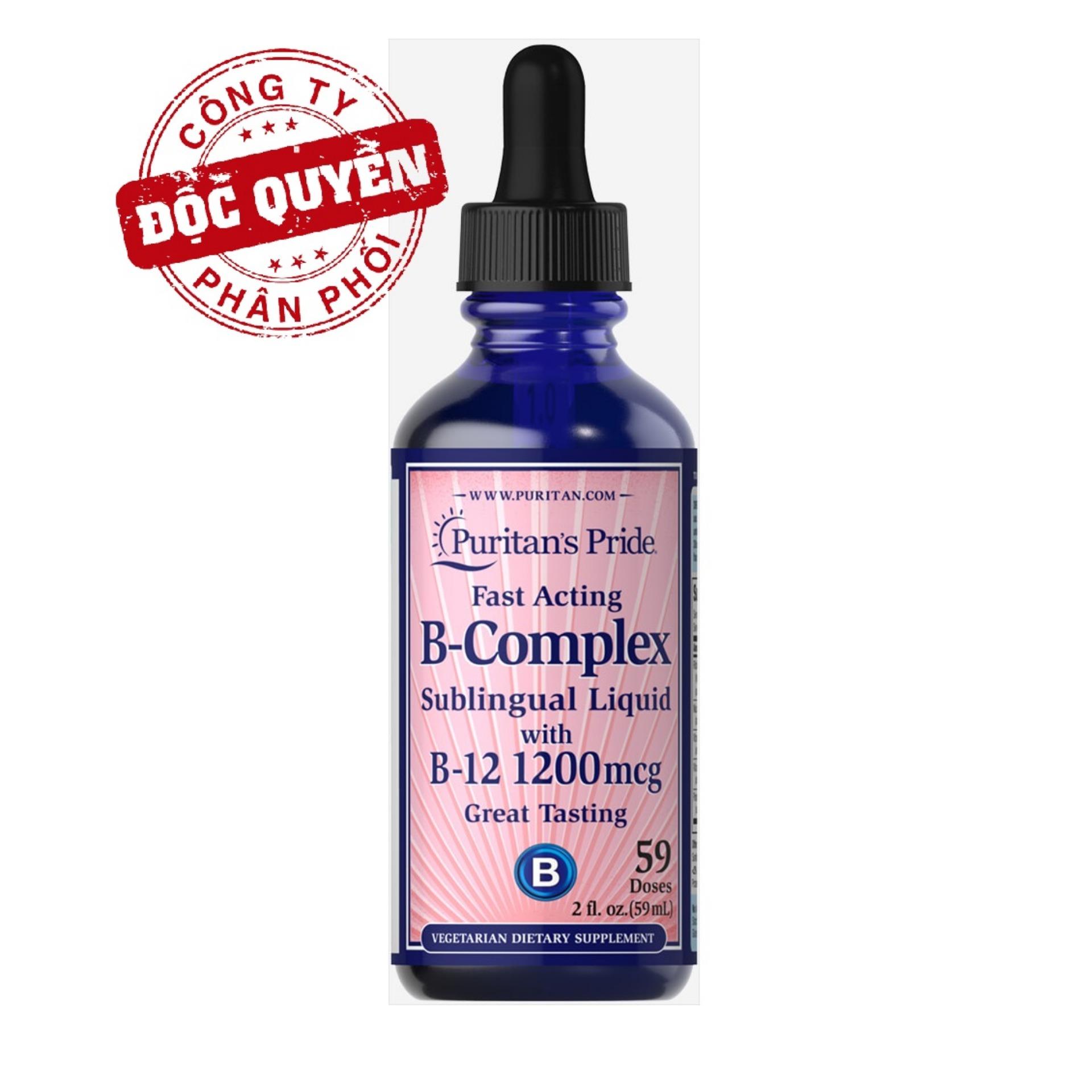 Vitamin B dạng nước hấp thụ nhanh hỗ trợ hệ thần kinh, bồi bổ thể lực Puritans Pride B-Complex Sublingual Liquid 59ml HSD tháng 2/2020