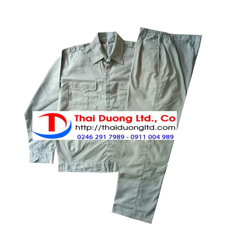 Bộ quần áo bảo hộ lao động Kaki Ghi Size 7(L) + Tặng 10 chiếc khẩu trang y tế Thái Dương Mask Cao cấp màu Xanh