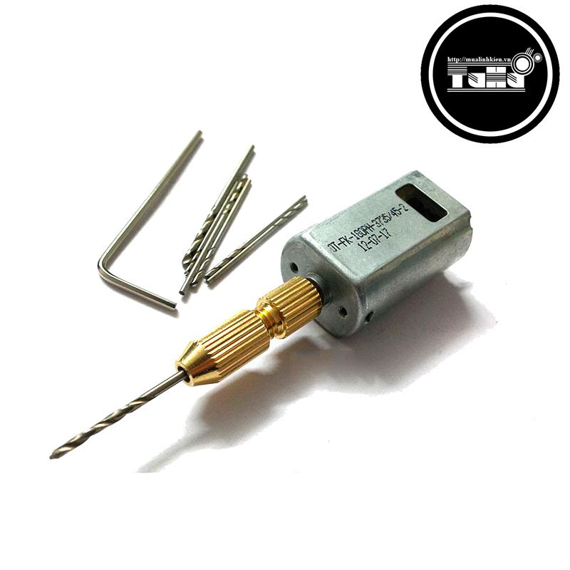 Combo máy khoan mini 180 5v siêu khỏe v1 ( gồm 01 động cơ 180, 01 đầu kẹp 2015, mũi khoan 0.8-1.0-1.2-1.5mm mỗi loại 2 chiếc, 1 lục lăng )