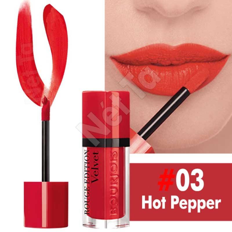 Son kem lì Bourjois Rouge Edition Velvet 7.7ml màu 03 - Hot Pepper - Màu đỏ cam- Pháp