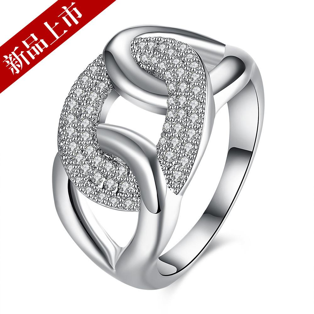 Cincin Sederhana dan bergaya cincin emas putih Kristal zirkon perhiasan grosir Global satu generasi