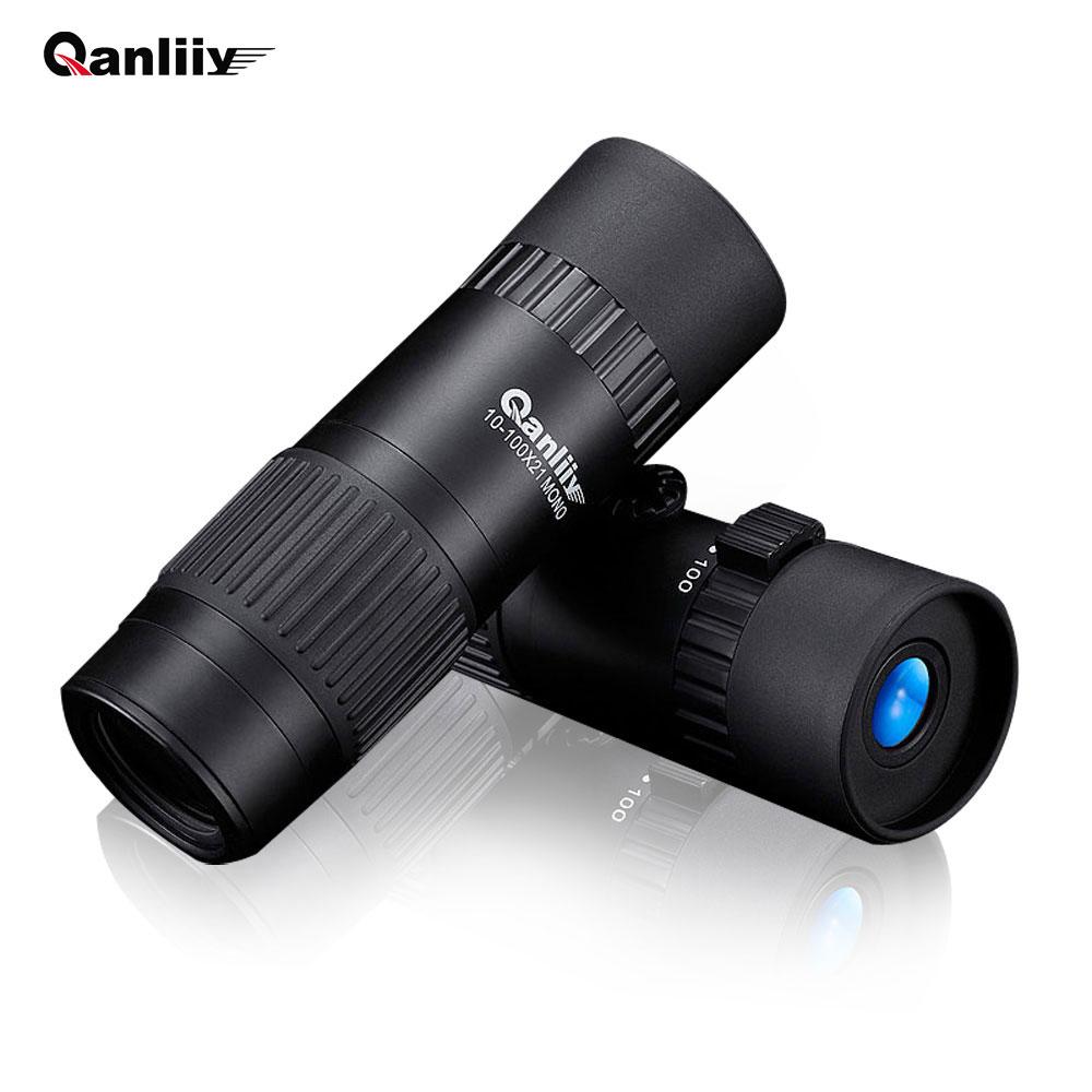 Qanliiy 10-100x21 Ukuran Saku Mini Teropong Definisi Tinggi Bermata untuk Perjalanan Olahraga Pemandangan Satwa Liar Lihat Lensa Objektif 21 Mm 66 M/ 8000 M-Intl