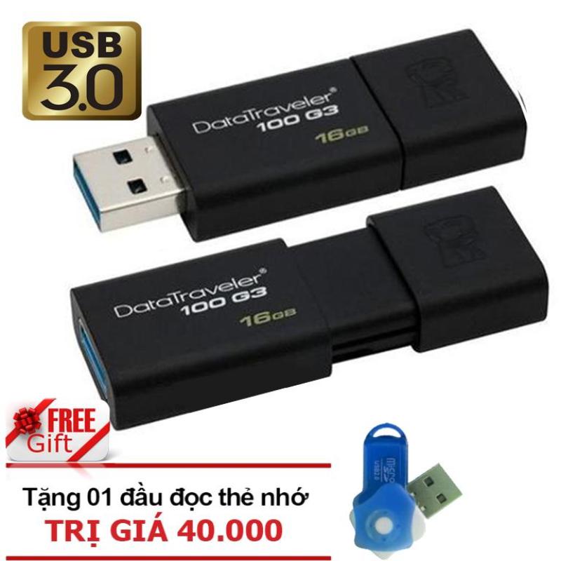 USB 3.0 16GB Kingston DataTraveler 100 G3 (Đen) – Hãng Phân phối chính thức + Tặng đầu đọc thẻ nhớ Micro PT