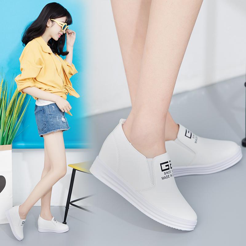 2017 Musim Semi Musim Gugur Meningkatkan Sepatu Gao Le Fu Di Dalam Sepatu Wanita Wanita Kulit Mie Mahasiswa rekreasi Kecil Sepatu Putih Satu Kaki Deng Orang Malas Sepatu-Internasional