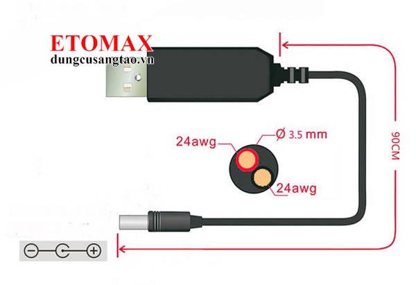 Cáp chuyển điện áp từ 5v sang 12v