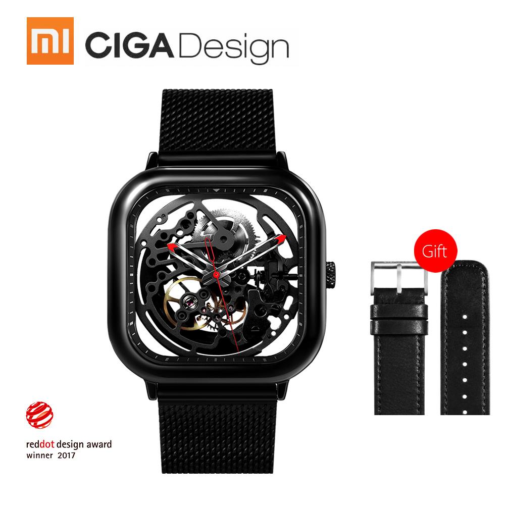 Xiaomi Ciga Desain Pria Otomatis Analog Mekanik Nonton Hollow Gelang Baja Tahan Karat Jam Tangan Kasual Bisnis Gratis Kulit Asli Tali Penggantian