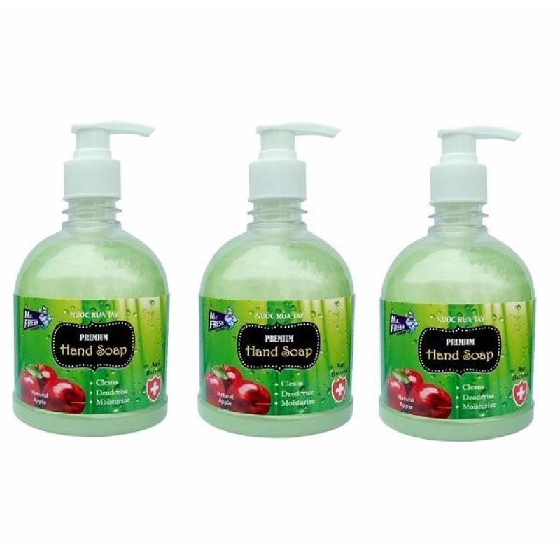 Bộ 3 Chai Nước rửa tay dưỡng ẩm diệt khuẩn cao cấp Mr Fresh Korea 500ml Hương Táo Mỹ (Xanh Lá) GHD715 nhập khẩu