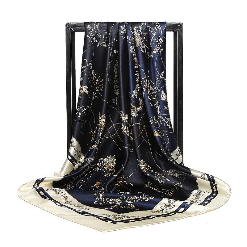 Merek Besar Archaize Tali Rumbai Kain Sutra Yang Ditiru Wanita 90 Cm * 90 Cm Bergaya Bunga Satin Sutra Selendang Syal jilbab Pashima Bandana SSCARF20180321S1569-Internasional