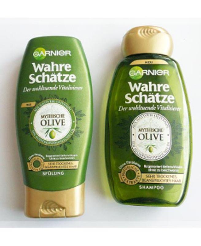 Bộ gội xả Garnier Wahre Schatze Mythische Olive cho tóc hư tổn cao cấp