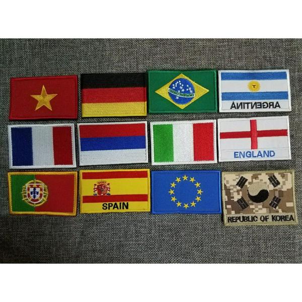 Patch velcro vải thêu cờ Đức, cờ Euro, cờ Braxin, cờ Pháp, Bồ Đào Nha, Tây Ban Nha, Nga dán trang trí đồ lính