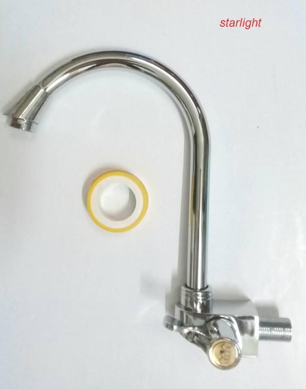 vòi rửa chén lạnh cắm tường cần cứng tay gạt inox -star,tặng 1 cuộn băng tan