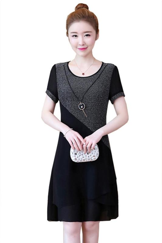 Nơi bán Đầm suông trung niên, đầm suông đẹp, đầm suông 2018, đầm suông kim tuyến phối voan 3 lớp-không kèm phụ kiện D3010