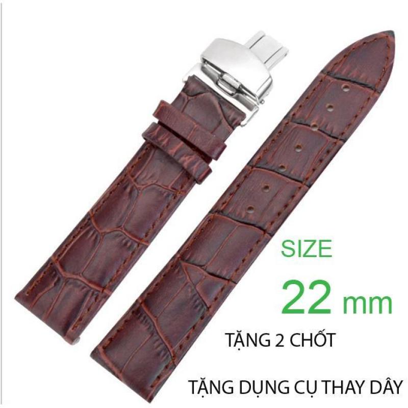 Dây đồng hồ da bò cao cấp SIZE 22mm ( Da Nâu) kèm khóa bướm thép không gỉ 316L (Bạc) bán chạy
