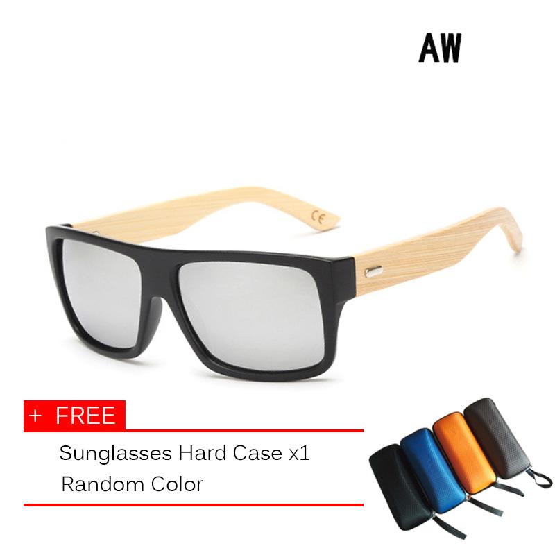 Kayu Asli Kacamata Hitam Bambu Pria Wanita Cermin UV400 Kacamata Hitam Nyata Nuansa Kayu Gold Biru Luar Ruangan Kacamata Sunglases Pria-Intl