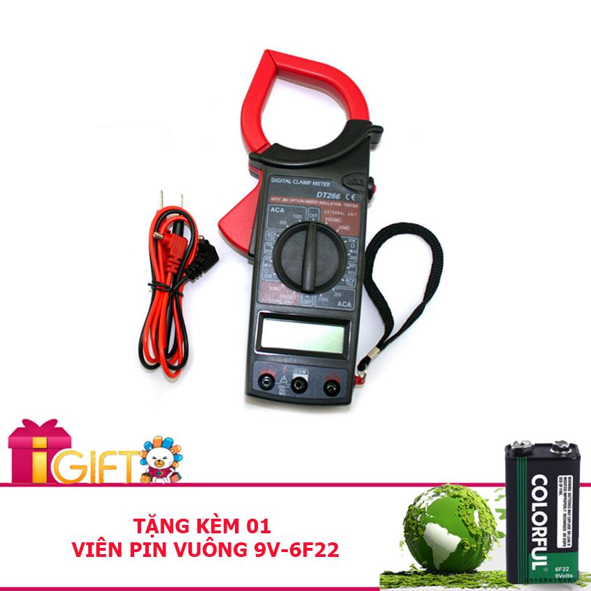 Kìm, kẹp, đồng hồ vạn năng kỹ thuật số DT 266 - Tặng kèm pin vuông 9V-6F22