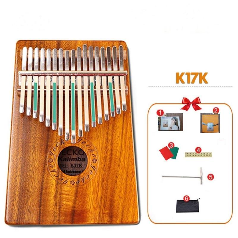 Đàn Kalimba gỗ mahogany 17 phím chuẩn thumb piano kèm đủ phụ kiện (Búa chỉnh âm, dán nốt, túi đựng, sách hướng dẫn)