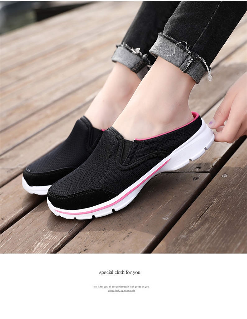Fashion Shoes Women 39 s 2021 Mesh Slip on Half Slippers Flat Big Size Female Sneakers Women Comfort Casual Shoes Fly Weaving H7 18