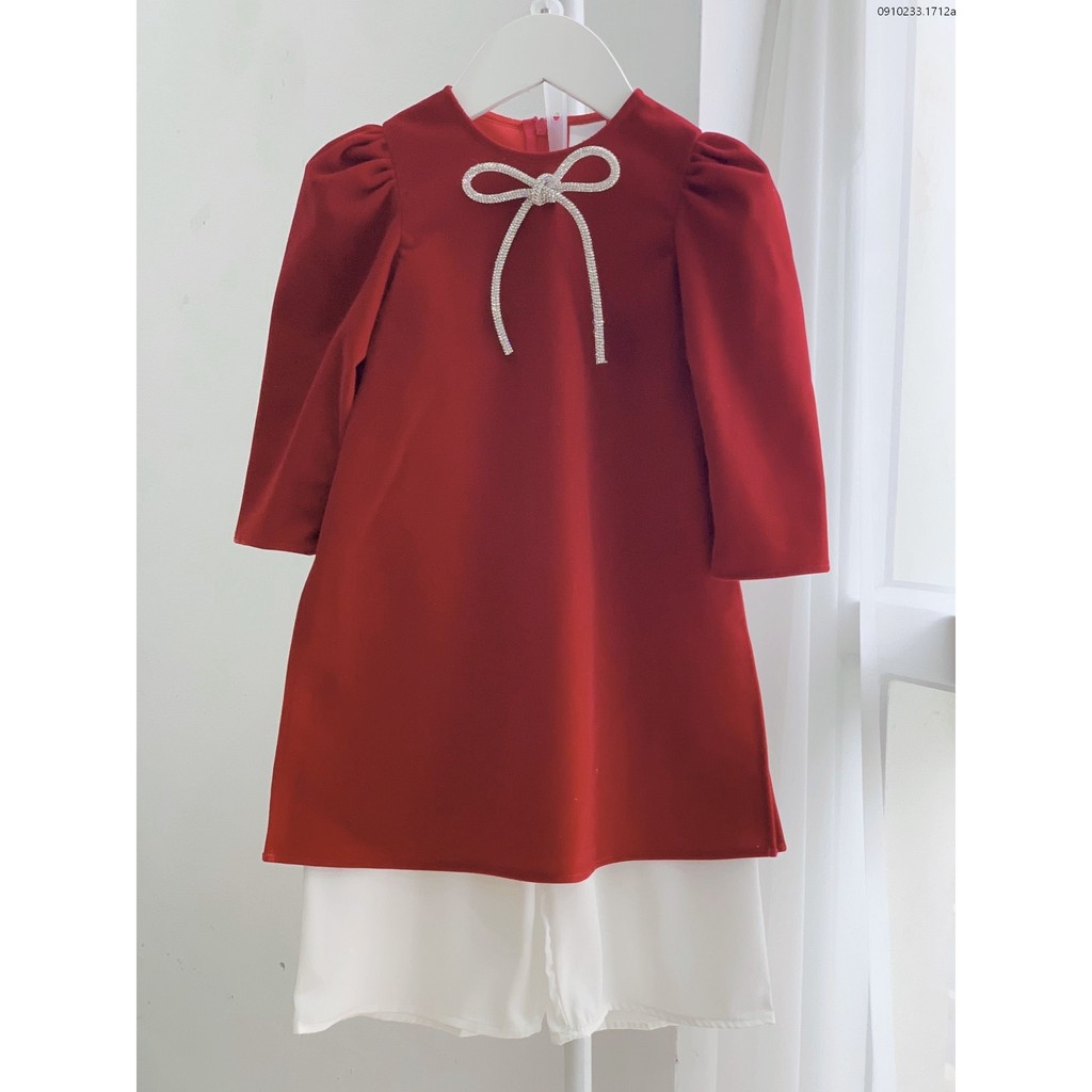 áo dài cho bé gái mặc tết chất nhung thiết kế basic cao cấp đính nơ siêu đẹp qate02 1