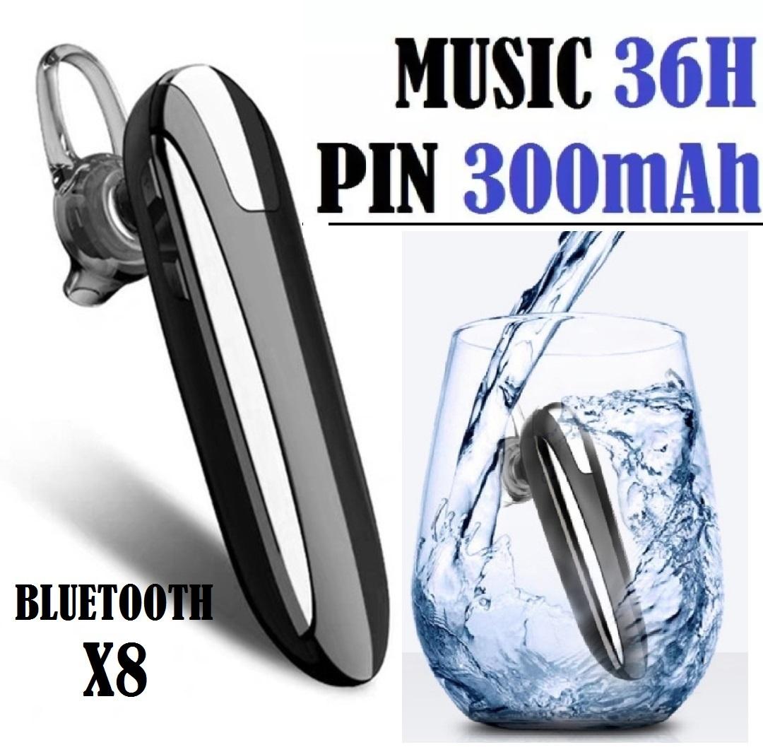 Tai nghe bluetooth , tai nghe bluetooth khong day,model X8 ,kết nối 2 điện thoại, chống nước, kết nối 5.0, pin 300mAh, nghe nhạc, đàm thoại liên tục 20 - 40 giờ( tùy theo mức âm lượng ) ,tặng kèm tai nghe phụ.
