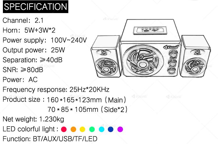 Kisonli Party 2.1 Portable led light speaker with TF,BT,FM,AUX