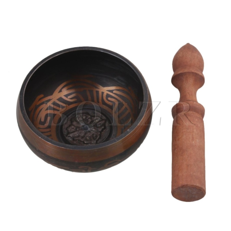 8.9CM Bronze Color Meditation Buddhism Singing Bowl & Mallet for Buddhis - intl
