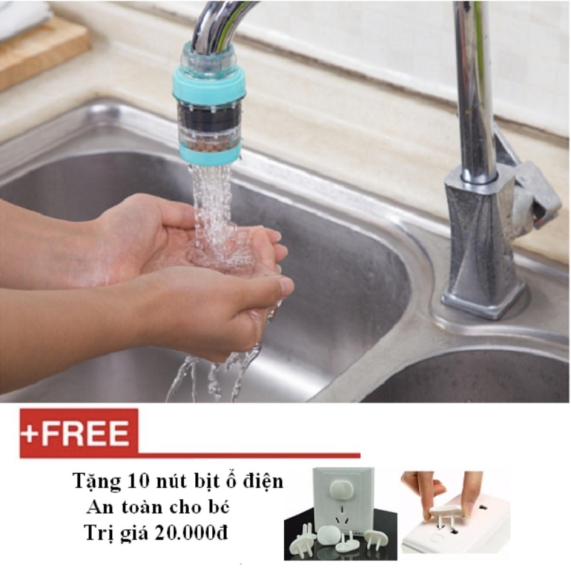 Bộ 2 đầu lọc nước tại vòi + Tặng 10 nút bịt ổ điện an toàn cho bé