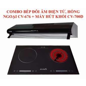 COMBO Bếp điện đôi âm 1 bến từ 1 bên hồng ngoại Civina CV-676+ Máy hút mùi Civina CV-700D  