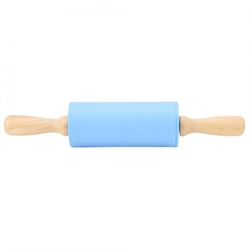 Giá bán Non-stick Silicone Rolling Pin Pastry Dough Roller Kitchen Baking Tool with Wooden Handle Blue - intl