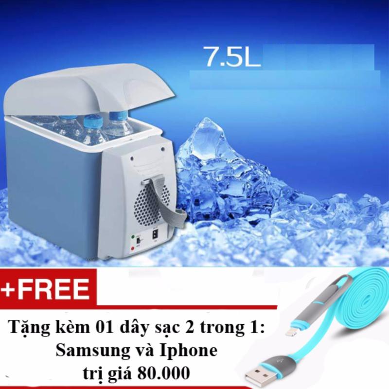 Tủ lạnh mini 12V trên ô tô với dung tích 7,5lit nước + Tặng 01 dây
sạc điện thoại 2 trong 1 cho Iphone và Samsung