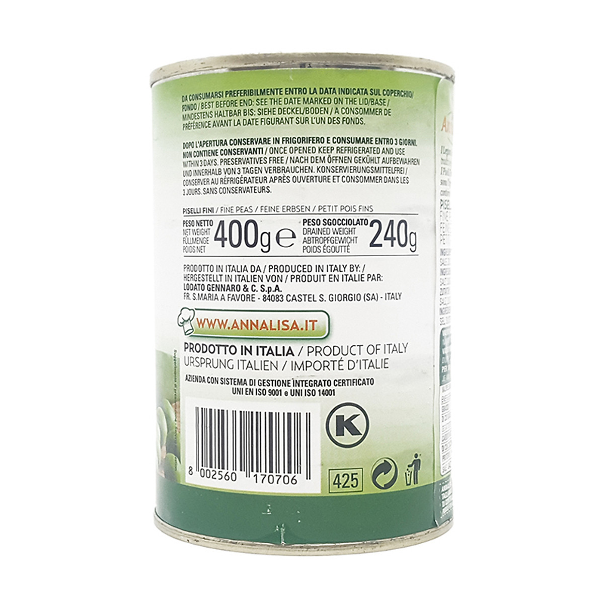 Đậu Hà Lan Đóng Hộp Annalisa 400g