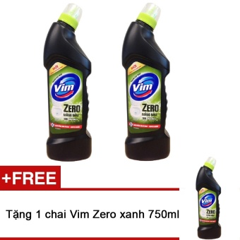 Bộ 2 chai nước tẩy bồn cầu Vim Zero 750ml (Xanh) + Tặng 1 chai Vim Zero xanh 750ml  