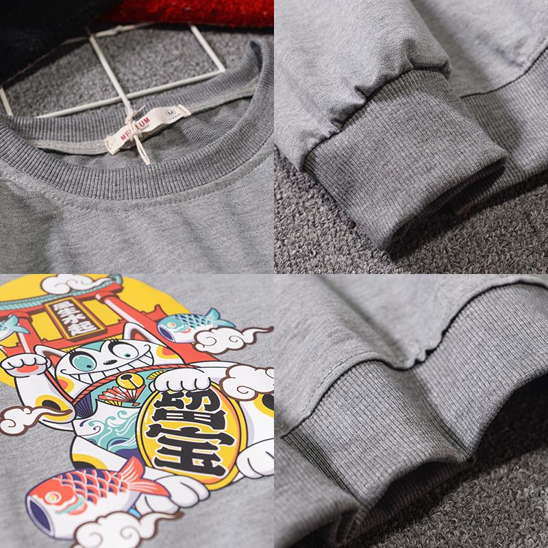 ... Gaya Jepang Trendi Kartun kucing pembawa keberuntungan bersablon Kaos Sweater hoodie murid Versi Santai Korea kerah