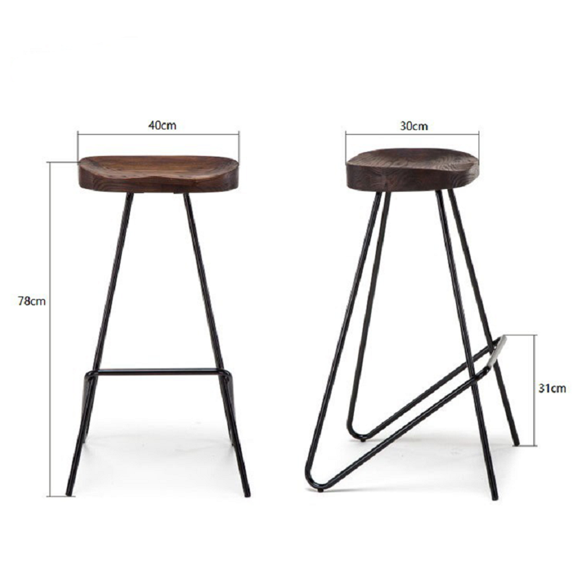 Ghế quầy bar-ghế cafe-ghế đẩu - ghế cao mặt gỗ nguyên khối chân sắt cao 90cm chịu lực tốt sử dụng cho bar, nhà hàng, bàn ăn, cafe, trà sữa - giảm 10%