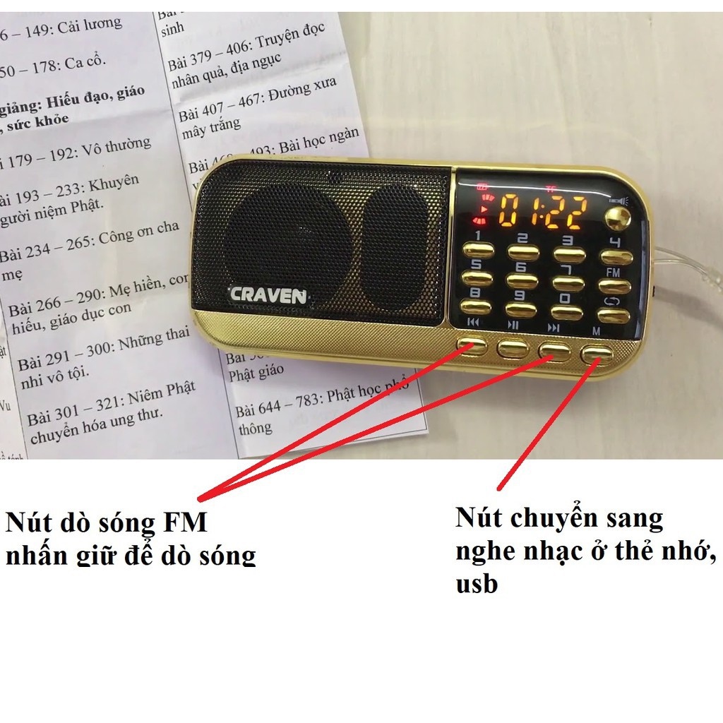 ☫❍ Loa Đài Craven 836s Nghe Thẻ Nhớ USB FM Máy Nghe Nhạc Mini Tắm