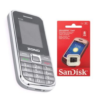 Bộ 1 ĐTDĐ Zono N105 2 sim (Xám) + Thẻ nhớ MicroSD 8GB Class 4  